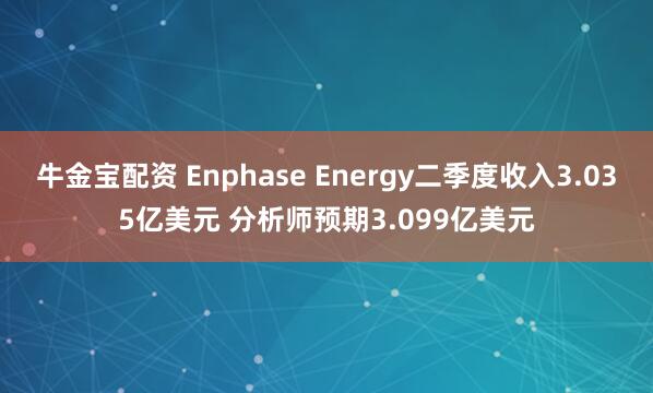 牛金宝配资 Enphase Energy二季度收入3.035亿美元 分析师预期3.099亿美元