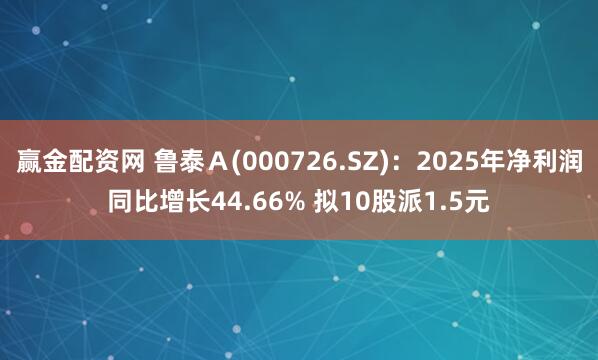 赢金配资网 鲁泰Ａ(000726.SZ)：2025年净利润同比增长44.66% 拟10股派1.5元